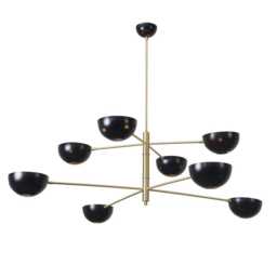Sputnik Chandelier, Modern Brass Lighting, Black Bowl Pendant Light, Mid Century Style - thumbnail 3