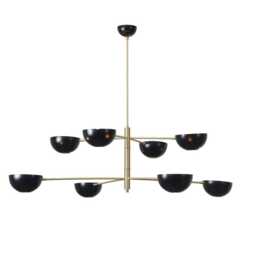 Sputnik Chandelier, Modern Brass Lighting, Black Bowl Pendant Light, Mid Century Style - thumbnail 1