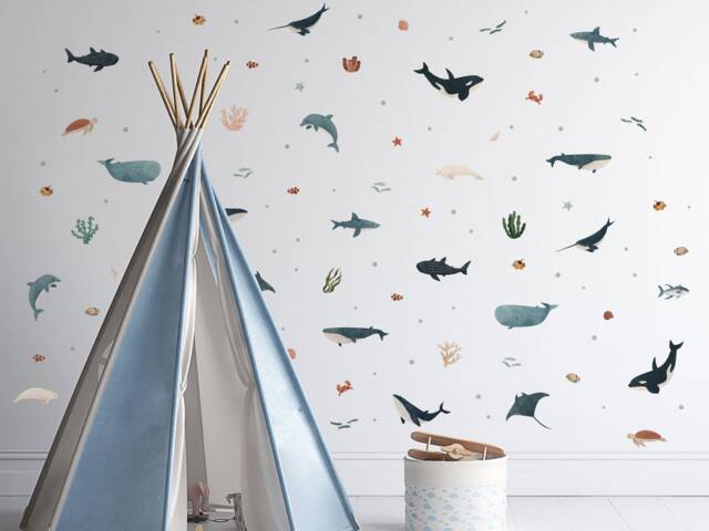 Ocean Friends Wall Sticker Pack, Underwater Decals, Whale Stickers For Walls, Themed Room - image 1