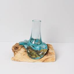 Blown Glass On Driftwood, Vase, Gamal, Molten Glass, Terrarium, Hand Recycled Housewarming, Home Table Decor, Bridesmaid Gifts - thumbnail 3