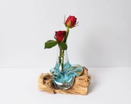 Blown Glass On Driftwood, Vase, Gamal, Molten Glass, Terrarium, Hand Recycled Housewarming, Home Table Decor, Bridesmaid Gifts - thumbnail 1