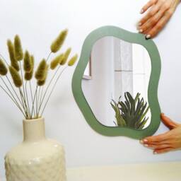 Small Wall Mirror Sage Green Decor, Vanity Mirror, Asymmetrical Wavy Mirror Decor For Wall, Entry Handmade Olive - thumbnail 2
