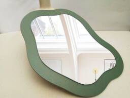 Small Wall Mirror Sage Green Decor, Vanity Mirror, Asymmetrical Wavy Mirror Decor For Wall, Entry Handmade Olive