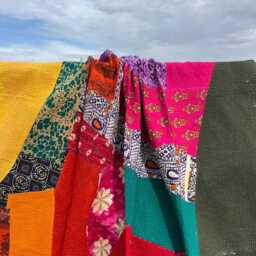 Indian Patchwork Reversible Block Print Cotton Kantha Quilt Handmade Bedding - thumbnail 2