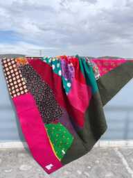 Indian Patchwork Reversible Block Print Cotton Kantha Quilt Handmade Bedding - thumbnail 1