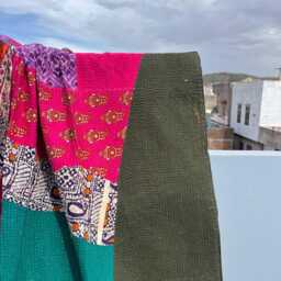 Indian Patchwork Reversible Block Print Cotton Kantha Quilt Handmade Bedding - thumbnail 3