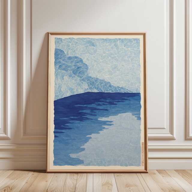 Blue Ocean Landscape Poster - Minimal Coastal Illustration Abstract Seascape Wall Art - image 1