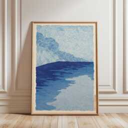 Blue Ocean Landscape Poster - Minimal Coastal Illustration Abstract Seascape Wall Art - thumbnail 1