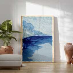 Blue Ocean Landscape Poster - Minimal Coastal Illustration Abstract Seascape Wall Art - thumbnail 3