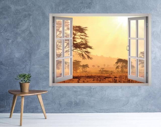 Safari Wall Decal - Desert Art African 3D Window Landscape Nature Frame Decor - image 1