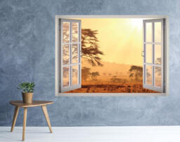 Safari Wall Decal - Desert Art African 3D Window Landscape Nature Frame Decor