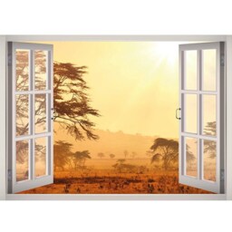 Safari Wall Decal - Desert Art African 3D Window Landscape Nature Frame Decor - thumbnail 2
