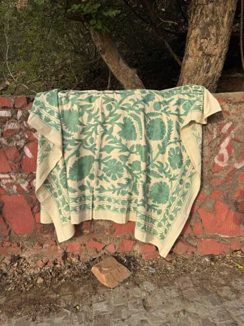 Large Suzani Quilt - Traditional Floral Embroidery Handmade Cotton Bedding - image 1