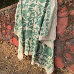 Large Suzani Quilt - Traditional Floral Embroidery Handmade Cotton Bedding - thumbnail 4