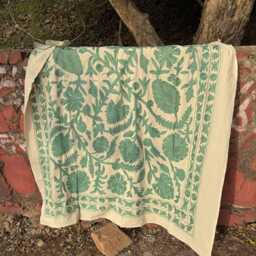 Large Suzani Quilt - Traditional Floral Embroidery Handmade Cotton Bedding - thumbnail 3