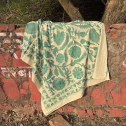 Large Suzani Quilt - Traditional Floral Embroidery Handmade Cotton Bedding - thumbnail 2