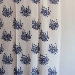 Hand Block Printed Cotton Tab Top Curtains, Loop Curtains, Boho , Bohemian Print, Blue , White, Floral Print, Navy Blue - thumbnail 4