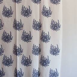 Hand Block Printed Cotton Tab Top Curtains, Loop Curtains, Boho , Bohemian Print, Blue , White, Floral Print, Navy Blue - thumbnail 2