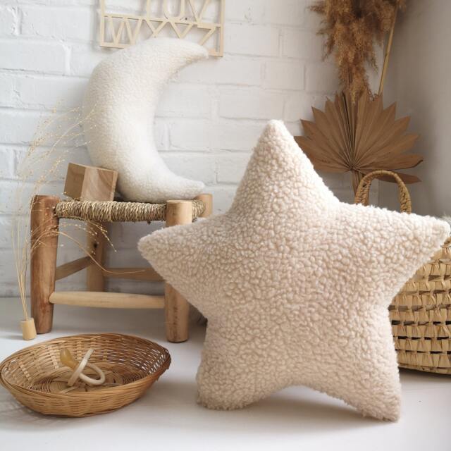 Beige Teddy Sherpa Star Pillow, Nursery Decor, Kids Room Playroom Decor - image 1