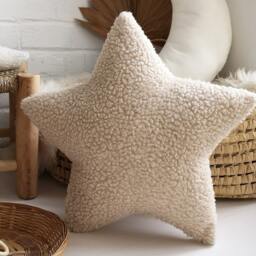 Beige Teddy Sherpa Star Pillow, Nursery Decor, Kids Room Playroom Decor - thumbnail 4