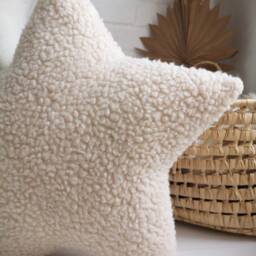 Beige Teddy Sherpa Star Pillow, Nursery Decor, Kids Room Playroom Decor - thumbnail 3