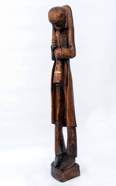 The Musician With Flute Wooden Statue Hand Made Sculpture - image 1