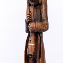 The Musician With Flute Wooden Statue Hand Made Sculpture - thumbnail 2