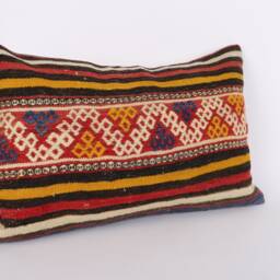 Handwoven Turkish Kilim Lumbar Pillow Bohemian Home Decor - 16x24 Inch - thumbnail 3