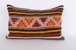 Handwoven Turkish Kilim Lumbar Pillow Bohemian Home Decor - 16x24 Inch - thumbnail 1