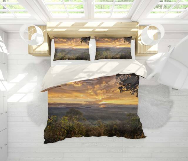 3D Sunset Landscape Duvet Cover Set, Forest Mountain Bedding - image 1