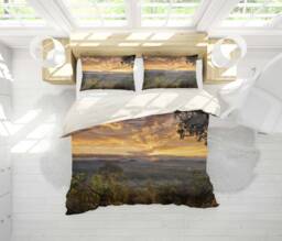 3D Sunset Landscape Duvet Cover Set, Forest Mountain Bedding - thumbnail 1