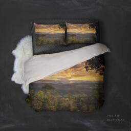 3D Sunset Landscape Duvet Cover Set, Forest Mountain Bedding - thumbnail 3