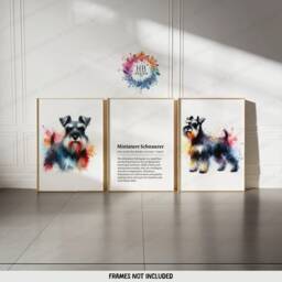 Miniature Schnauzer Dog Prints - Set Of 3 Posters - Watercolor Definition Wall Art Colourful Painting Room Decor Dogs Pet Artwork Gift - thumbnail 1