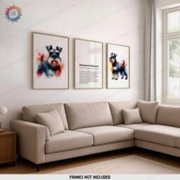 Miniature Schnauzer Dog Prints - Set Of 3 Posters - Watercolor Definition Wall Art Colourful Painting Room Decor Dogs Pet Artwork Gift - thumbnail 2