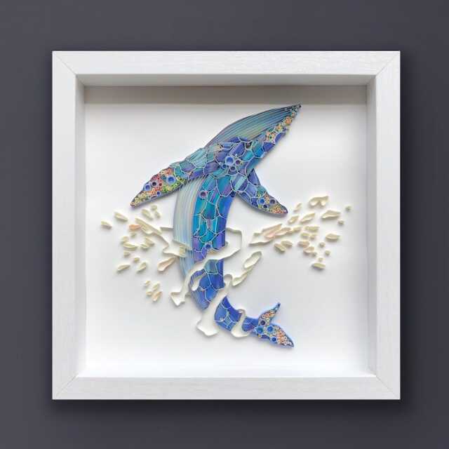 Quilled Wall Art, Whale, 3D Framed Paper Painting, Covered With Glass, Unique Gift For Anniversary, Wedding, Birthday - image 1