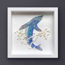 Quilled Wall Art, Whale, 3D Framed Paper Painting, Covered With Glass, Unique Gift For Anniversary, Wedding, Birthday - thumbnail 1