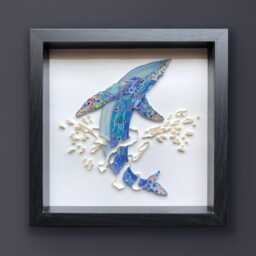 Quilled Wall Art, Whale, 3D Framed Paper Painting, Covered With Glass, Unique Gift For Anniversary, Wedding, Birthday - thumbnail 3