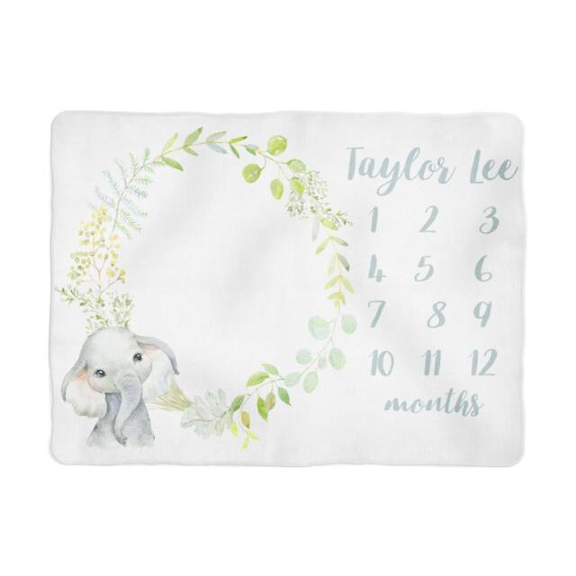 Elephant Baby Milestone Blanket, Monthly Blanket Personalized Gender Neutral Nursery - image 1