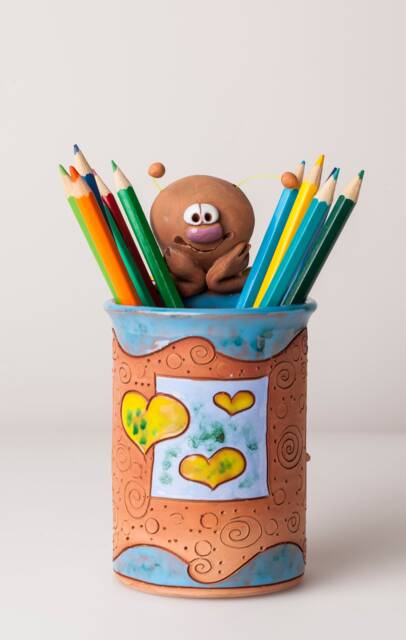 Handmade Ceramic Pen/Pencil Holder, Butterfly Design, Pencil Box With Fun Animals, Christmas Gift For Kids Organizing - image 1