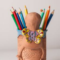 Handmade Ceramic Pen/Pencil Holder, Butterfly Design, Pencil Box With Fun Animals, Christmas Gift For Kids Organizing - thumbnail 3