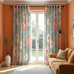 Floral Blue Curtains With Pink Peonies & Daisies, Botanical Print Drapes, Made To Measure Window Panels, Eyelet Or Rod Pocket Options