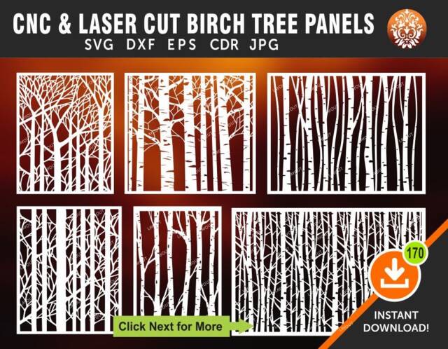 Birch Tree Panels, Wall Room Decor, Patterns, Laser, Cnc, Plasma, Cricut, Cdr, Svg, Dxf, Eps, Jpg Files Cutting - image 1
