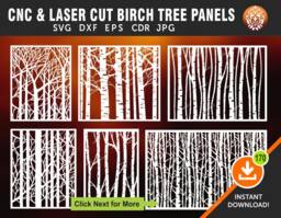 Birch Tree Panels, Wall Room Decor, Patterns, Laser, Cnc, Plasma, Cricut, Cdr, Svg, Dxf, Eps, Jpg Files Cutting - thumbnail 1