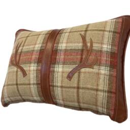 The Tartan & Leather Stag Antler Cushion - thumbnail 2