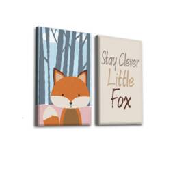 Fox Printed Canvas. Art Quotes Decor. Stay Clever Wall Art. Canvas Illustration. Little Nursery Baby Room Set Of 2 - thumbnail 2