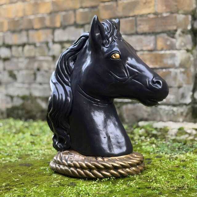 Concrete Black Horse Sculpture Stone Head Statue Garden Animal Decor Handmade Equestrian Ornament Outdoor Figure Horse Art Gift - image 1