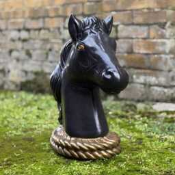 Concrete Black Horse Sculpture Stone Head Statue Garden Animal Decor Handmade Equestrian Ornament Outdoor Figure Horse Art Gift - thumbnail 2