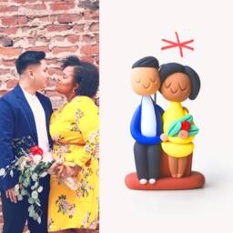 Custom Couple Figurine - Clay Figures & Dog Portrait - thumbnail 1