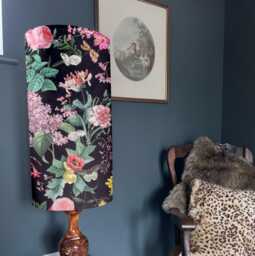 Butterfly Floral Velvet Cylinder Lampshade Extra Tall Dark Velvet - thumbnail 1
