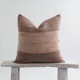Earthy Striped Throw Pillow, Brown Orange Cotton, Bamboo Reverse - thumbnail 1